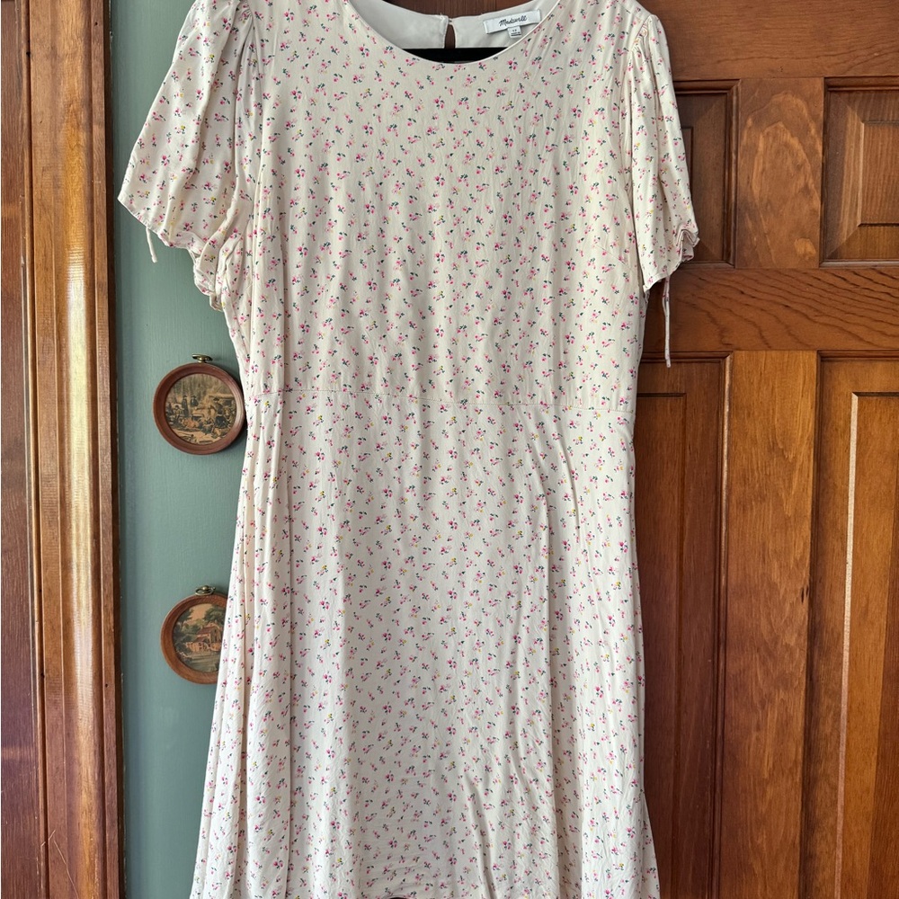 Madewell Cream Midi Dress with Pink Floral Print